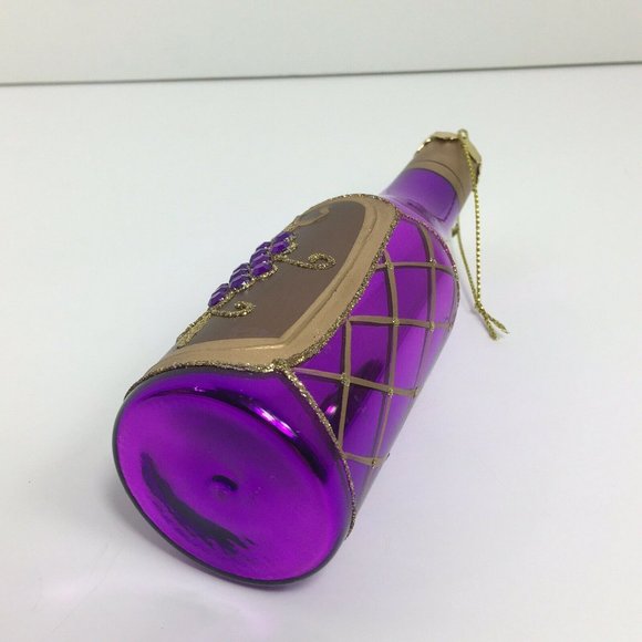 Wine Bottle Christmas Holiday Glass Ornament With Stones Purple Gold Glitter 6" - Picture 7 of 12